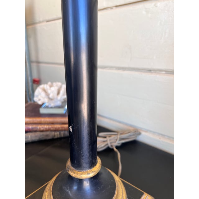 Black Vintage Italian Wooden Ebonized & Parcel Gilt Tall Table Lamp With New Drum Shade For Sale - Image 8 of 15