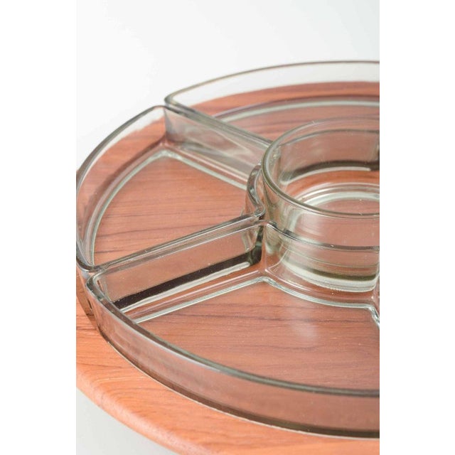 Cabaret Tray in Teak with Hand-Blown Glass Dishes from Digsmed, Denmark, 1960s, Set of 7 For Sale - Image 3 of 6