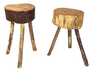 Set of Italian Rustic Table Stools with Different Heights in Wood