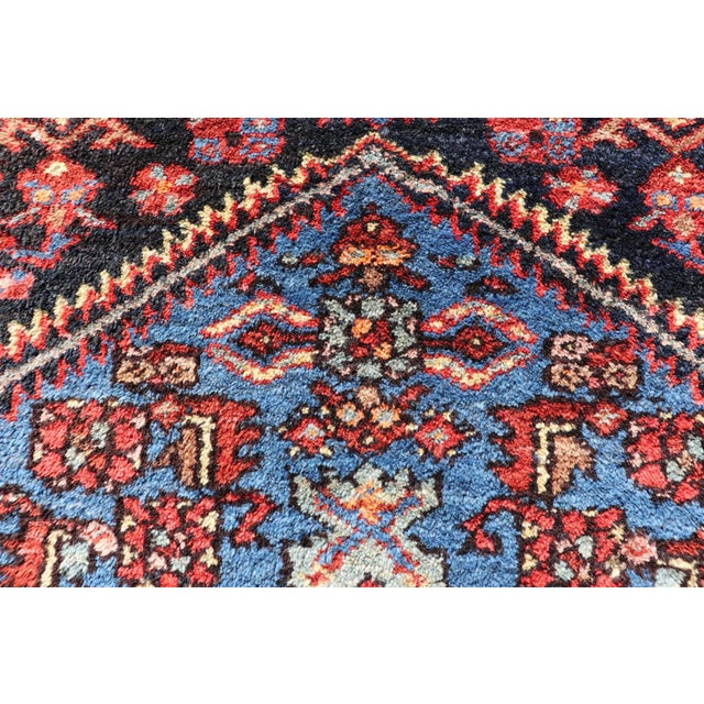 Early 20th Century Antique Persian Bidjar Carpet With Variety of Blue Colors, Red, and Salmon For Sale - Image 5 of 13