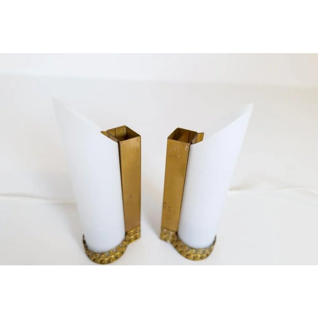 Metal Mid-Century Modern Brass and Opaline Wall Lamps from Asea, Sweden, Set of 2 For Sale - Image 7 of 11