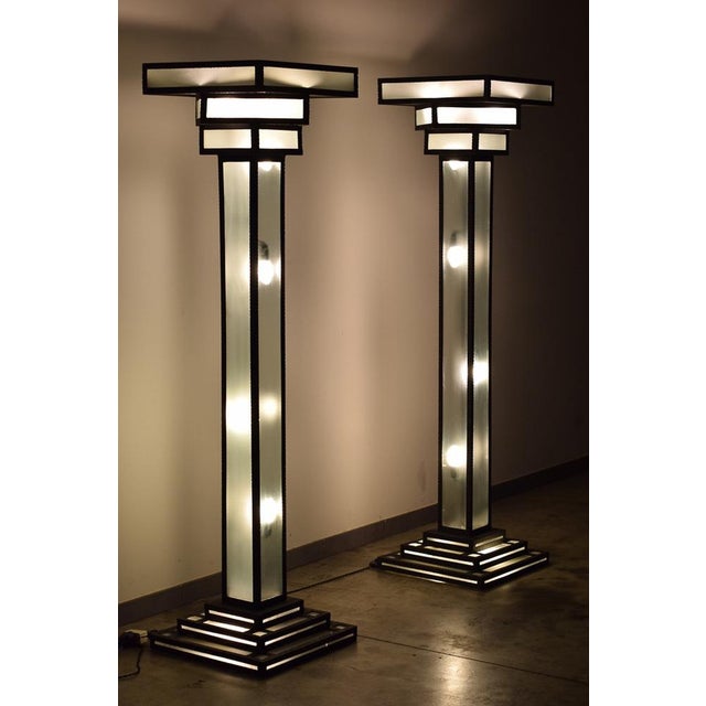 Large Art Deco Floor Lamps Hotel Hammered Iron and Glass, France, 1930s, Set of 2 For Sale - Image 14 of 18
