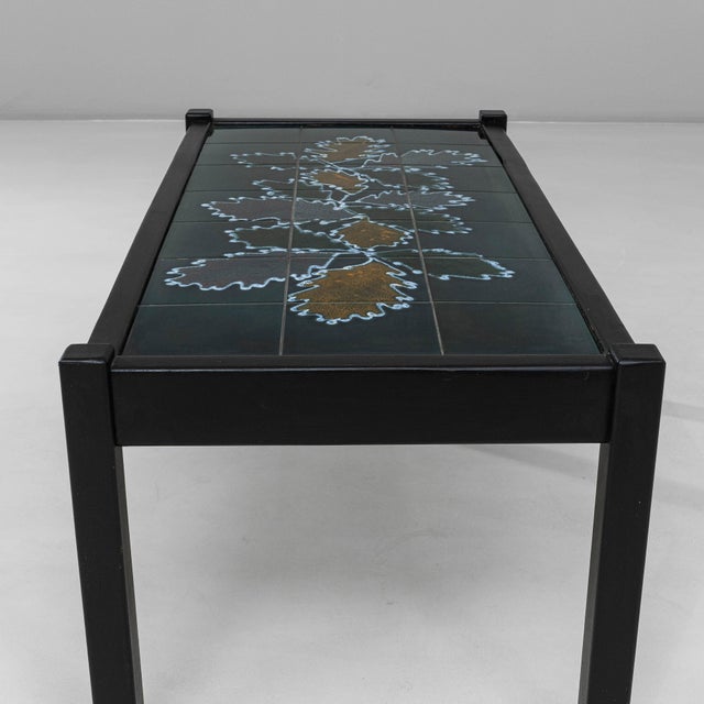 Black 20th Century French Wood Black Patinated Coffee Table With Leaf Ceramic Top For Sale - Image 8 of 18
