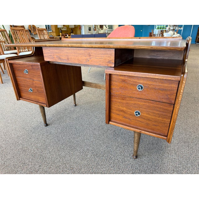 Mid Century Modern Walnut Floating Top Desk Attributed to Hooker Furniture’s Mainline Collection For Sale - Image 11 of 12