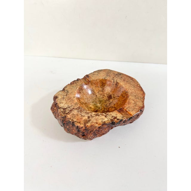 Mid-Century Modern Vintage Italian Alabaster Ashtray Bowl – Heavy Stone Catchall, Organic Edge Marble Decor, Mid Century Modern Desk Accessory For Sale - Image 3 of 11