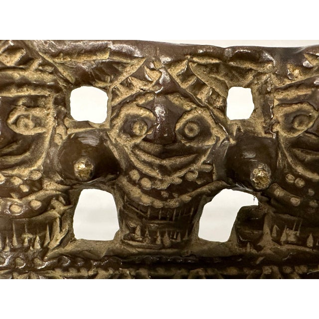 Metal Ming Dynasty Chinese Bronze Brush Rest: Scholars Openwork Relief For Sale - Image 7 of 10