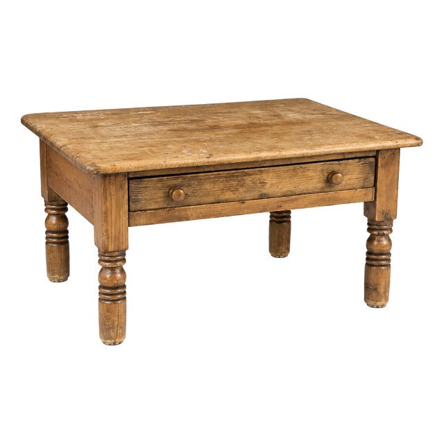 Victorian Pine Farmhouse Coffee Table with Drawer, 1860s For Sale