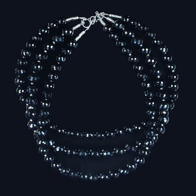 2020s Ajd 18.5 Inch Necklace of Highly Polished Faceted Black Onyx For Sale - Image 5 of 5