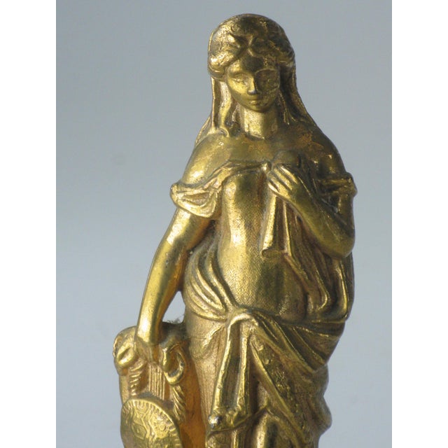 Neoclassical Lady Statue Antique Gold-Plated Spelter Gilded Sculpture Fennel, Clock Part For Sale - Image 9 of 15