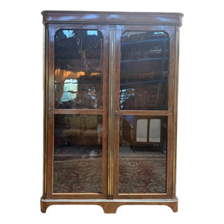 Louis XVI Two-Door Display Bookcase in Fir Wood, Marquetry and Brass Stringing For Sale