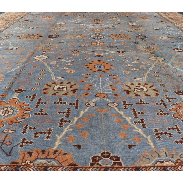 Traditional Vintage Turkish Oushak Blue Rug by Keivan Woven Arts 9′8″ × 13′3″ For Sale - Image 3 of 12