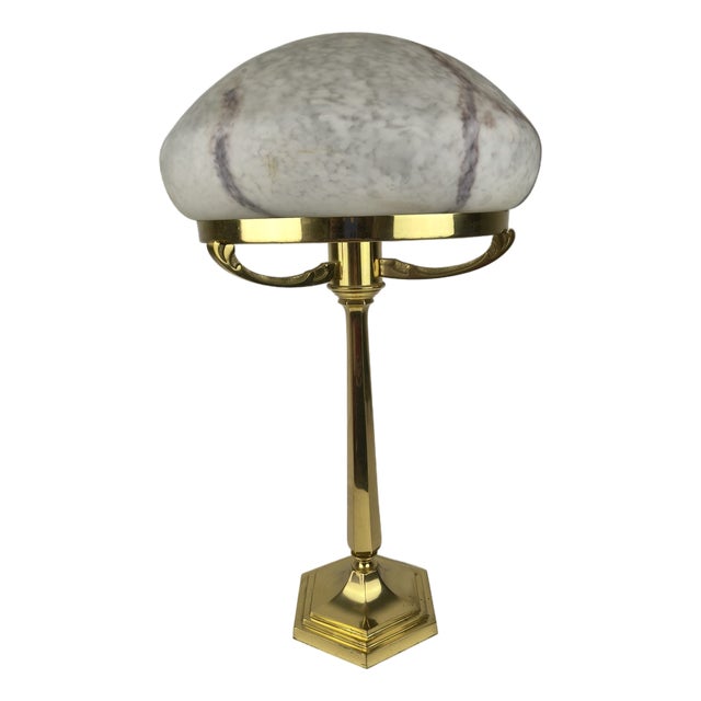 Large Postmodern Brass and Marbled Glass Table Lamp, 1960s For Sale