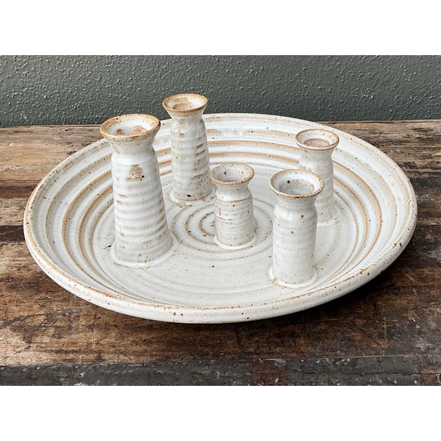 Mid-Century Modern Vintage Original Studio Pottery Platter With Vases For Sale - Image 3 of 12