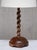 French Sculptural Oak Table Lamp with Barley Twist Stem and Linen Shade, 1950s For Sale - Image 4 of 9