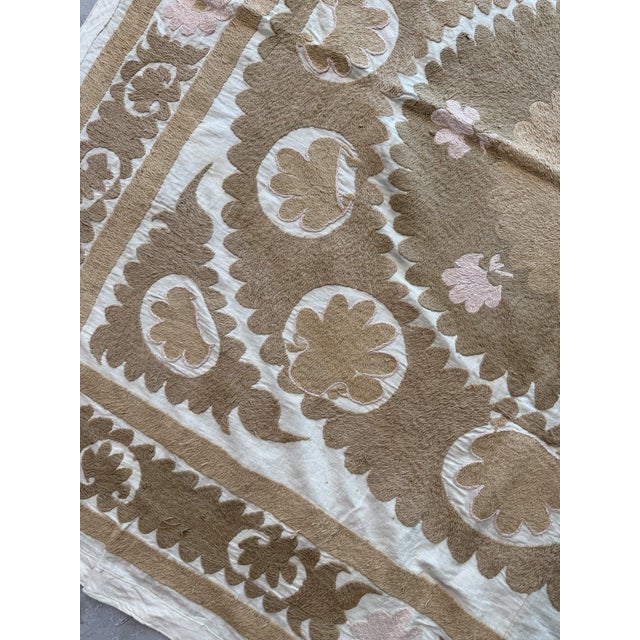 Handmade Neutral Tan Suzani Wall Tapestry For Sale - Image 4 of 7
