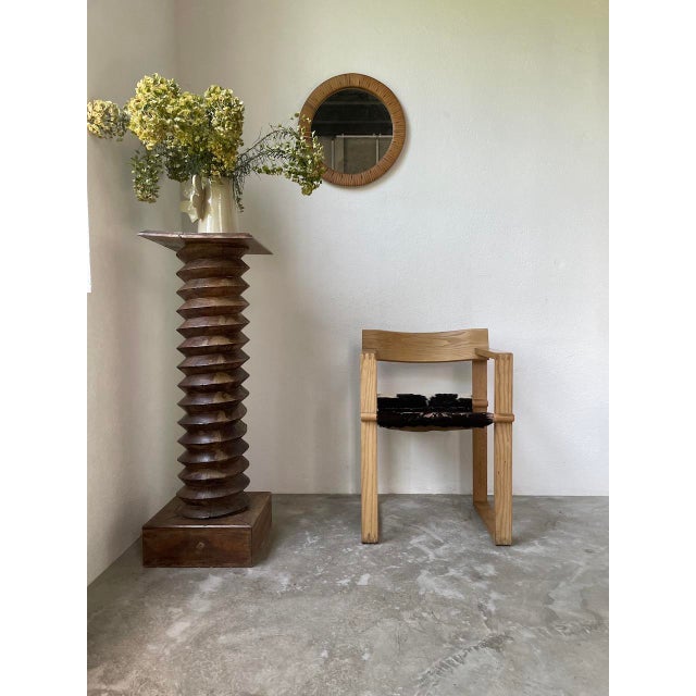 Armchairs by ate van apeldoorn (netherlands), in solid oak and original seat in cowhide with patterned skin. very elegant...