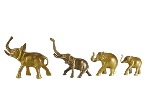 Vintage Solid Brass Trunk Up Lucky Elephant Figurines - 4 Pieces