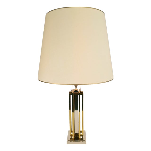 Geometric Brass and Chrome Table Lamp by Willy Daro, France, 1970 For Sale