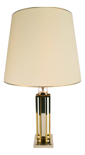 Geometric Brass and Chrome Table Lamp by Willy Daro, France, 1970