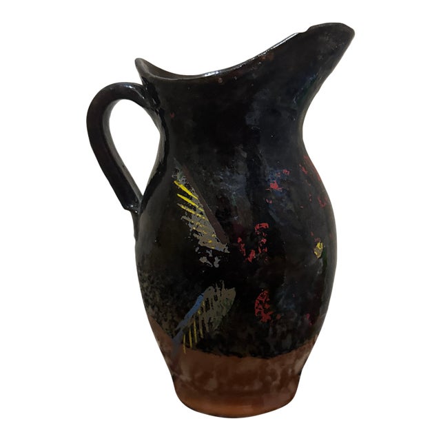 1960s Dark Glazed Stoneware Pitcher For Sale