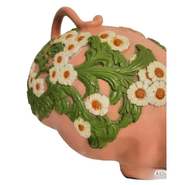 Vintage Palm Beach Regency Large Pink Green Floral Resin Pig Room Decor Bank For Sale - Image 9 of 9