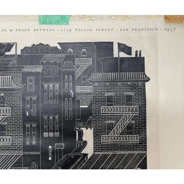 Original 1937 Ray Bethers 'san Francisco's Chinatown' Wood Engraving - Trolley For Sale In Boston - Image 6 of 12