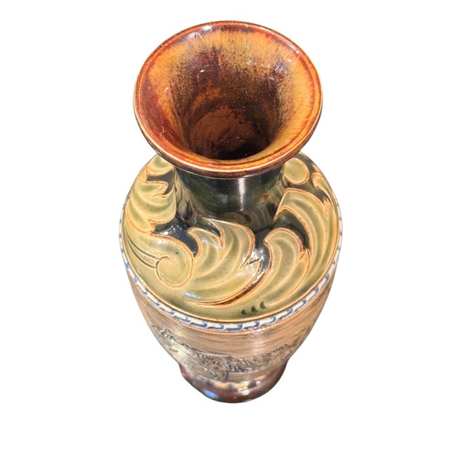 Antique Royal Doulton Lambeth Stoneware Hanna Barlow Incised Donkey Vase For Sale - Image 10 of 17