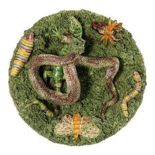 Cunha Palissy Majolica Snake and Lizard Wall Plate For Sale