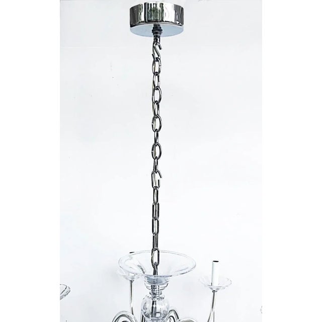Transparent 8-Arm Chandelier W/ Crystal Glass Drops, Chain & Canopy, Wired & Working For Sale - Image 8 of 10