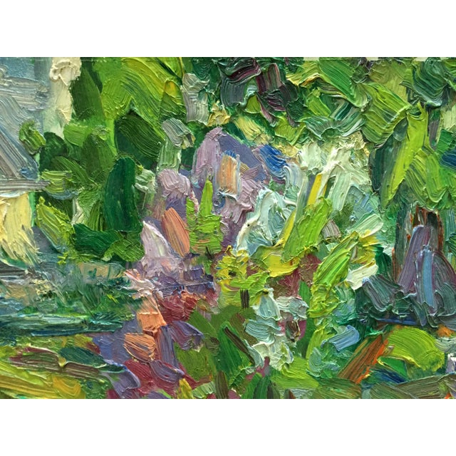 1980s Abstract Oil Painting Green Garden Dupliy Sergey Alexandrov For Sale - Image 6 of 8