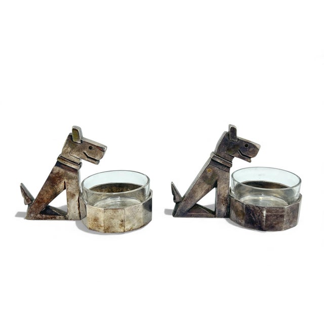 Christofle 1930s 4 Ric & Rac Art Deco Dogs Salt Cellars Gallia for Christofle With Baccarat Crystal Inserts For Sale - Image 4 of 8