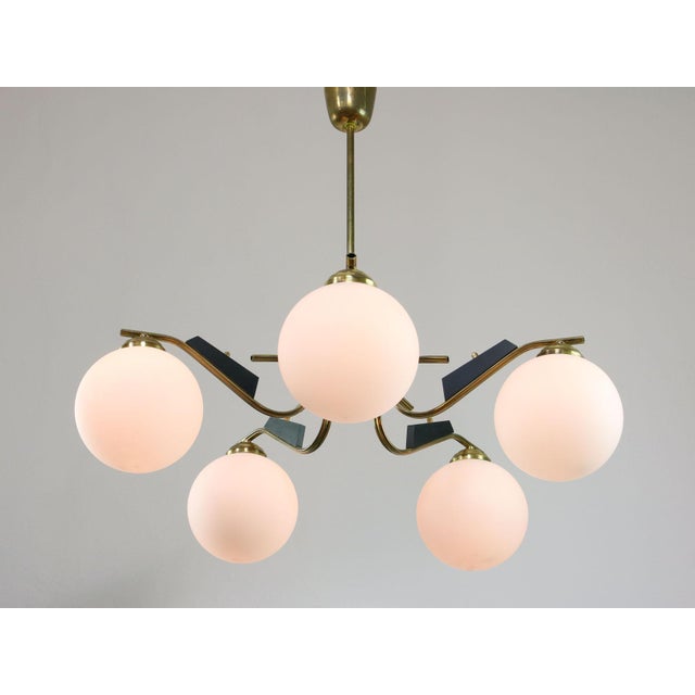 Mid-Century Modern Italian Brass and Opaline Chandelier, 1960 For Sale - Image 18 of 18