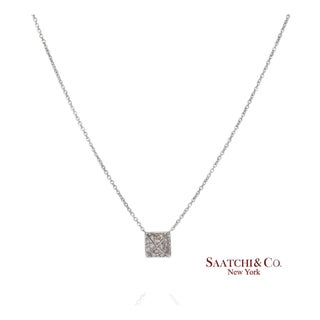18k(750) White Gold Natural Diamond Square Shape Pendant Necklace With Chain For Sale