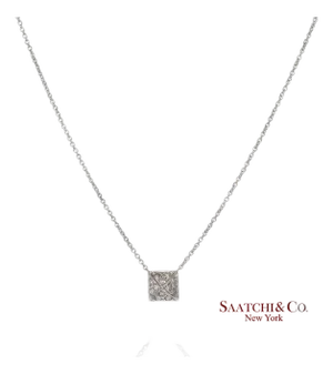 18k(750) White Gold Natural Diamond Square Shape Pendant Necklace With Chain