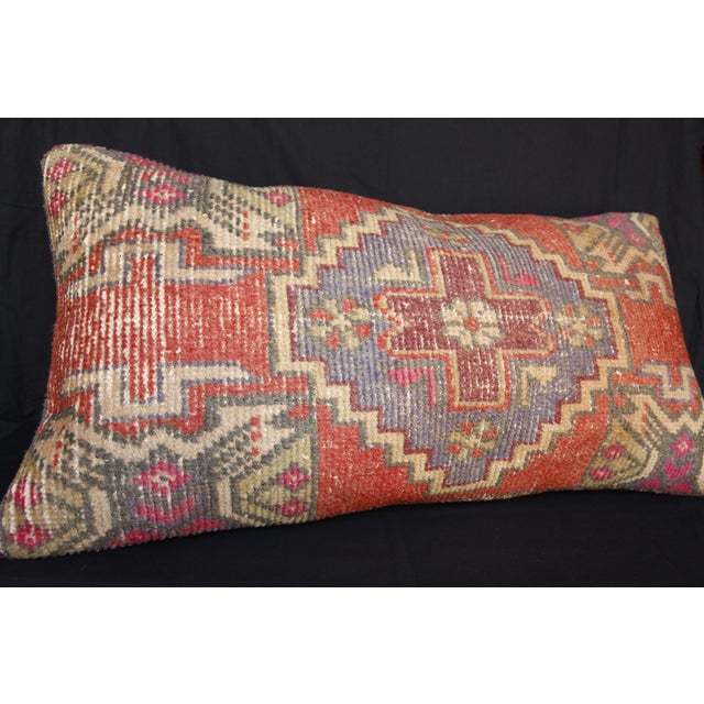 Vintage Anatolian Oushak Pillow – Tribal Handwoven Rug Cushion Cover -19'' X 35'' For Sale - Image 11 of 12