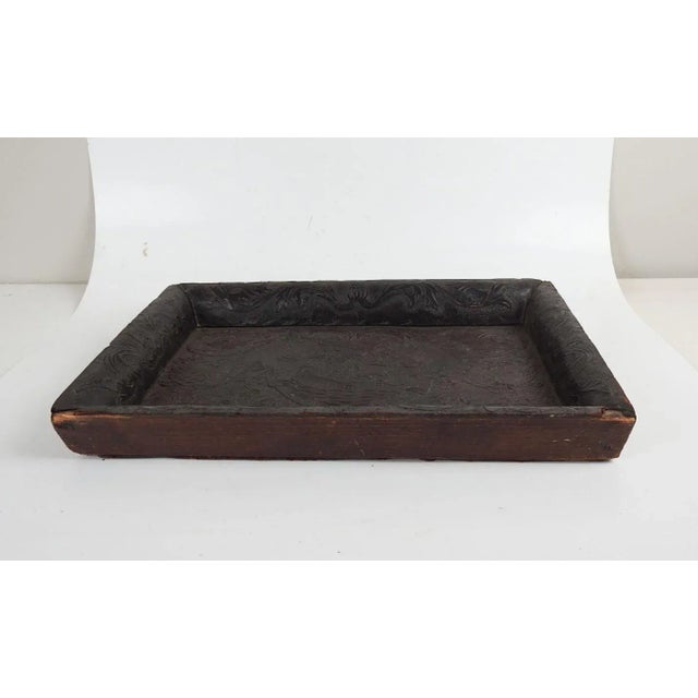 Mid 19th Century Antique 19th Century Hand Tooled Leather and Wood Tray For Sale - Image 5 of 13