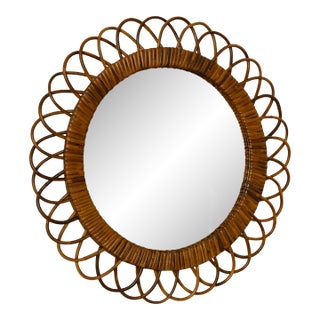 Mid 20th Century Italian Rattan Mirror For Sale