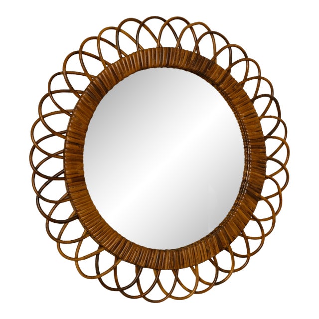 Mid 20th Century Italian Rattan Mirror For Sale