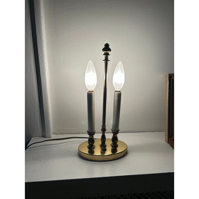Early 20th Century Early 20th Century Small Double Bouillotte Lamp With Red Tole Shade For Sale - Image 5 of 9