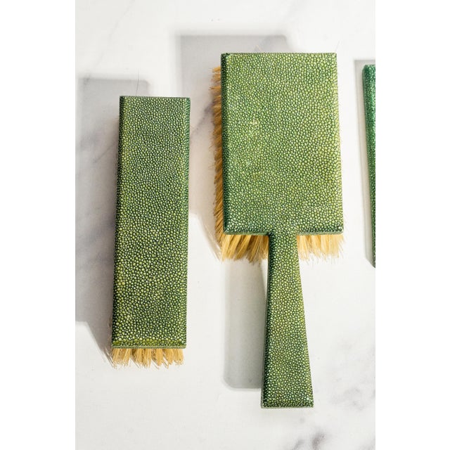 Art Deco Antique Shagreen Dresser Set 5-Piece Vanity Grooming Brush Set For Sale - Image 4 of 18