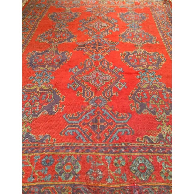 Early 20th Century Vintage Turkish Oushak Hand-Knotted Rug, Red Geometric, Early 1900s, 9' x 11' For Sale - Image 5 of 18