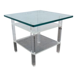 Hollywood Regency Lucite Glass Top Side End Table 6382 For Sale
