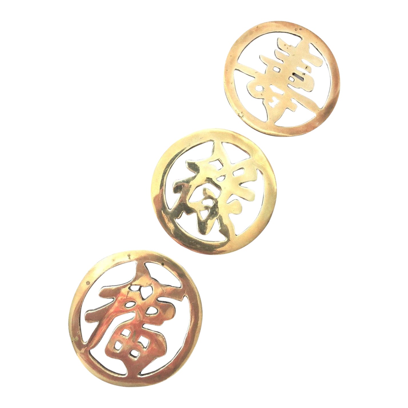 Vintage Chinese Brass Calligraphy Trivets Set/3 Chairish