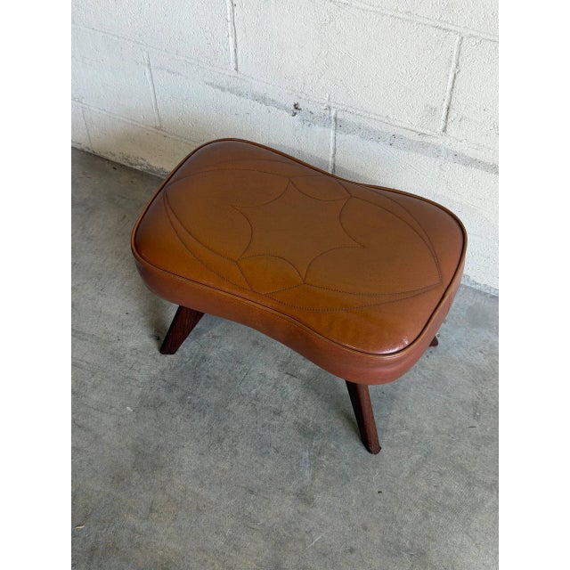 Brown Vintage Scandinavian Mid Century Leather Footstool Ottoman For Sale - Image 8 of 8