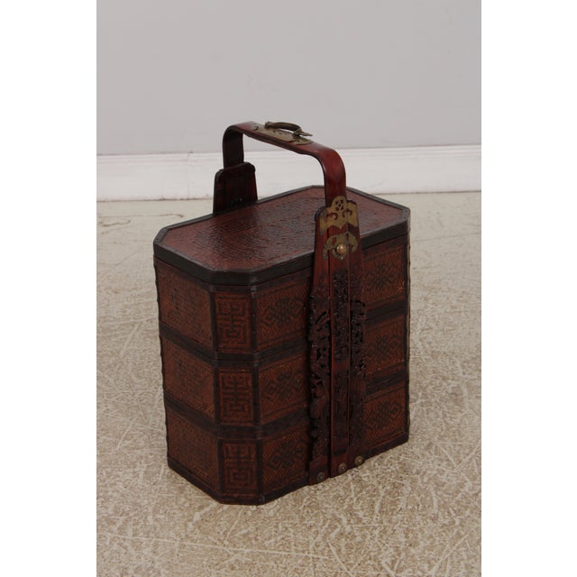 Vintage Chinese Tiered Rattan Wedding Basket For Sale - Image 4 of 16