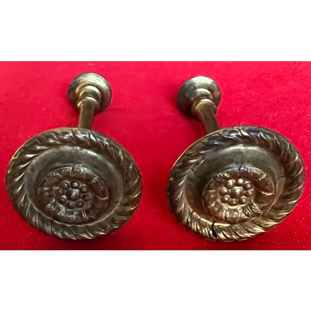 Antique Early 19th Century American Federal Neoclassical Brass Mirror Supports or Drapery Curtain Tie Backs 1810 - 1820 - A Pair For Sale - Image 9 of 15