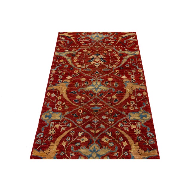 3 X 10 Modern Designed Sultanabad Wool Runner Handmade in Red For Sale - Image 4 of 9