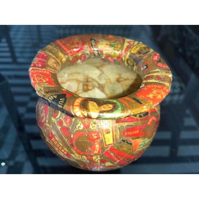Hollywood Regency Custom Vintage 1950s Cigar Seals Decoupage Trinket Dish For Sale - Image 3 of 13