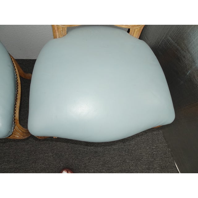 Blue Set of Four Vintage French Provincial Louis XVI Blue Leather Cane Dining Chairs For Sale - Image 8 of 12