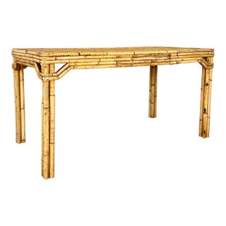 Vintage Coastal Boho Chic Refinished Bamboo Rattan Weave Executive Partner Desk For Sale